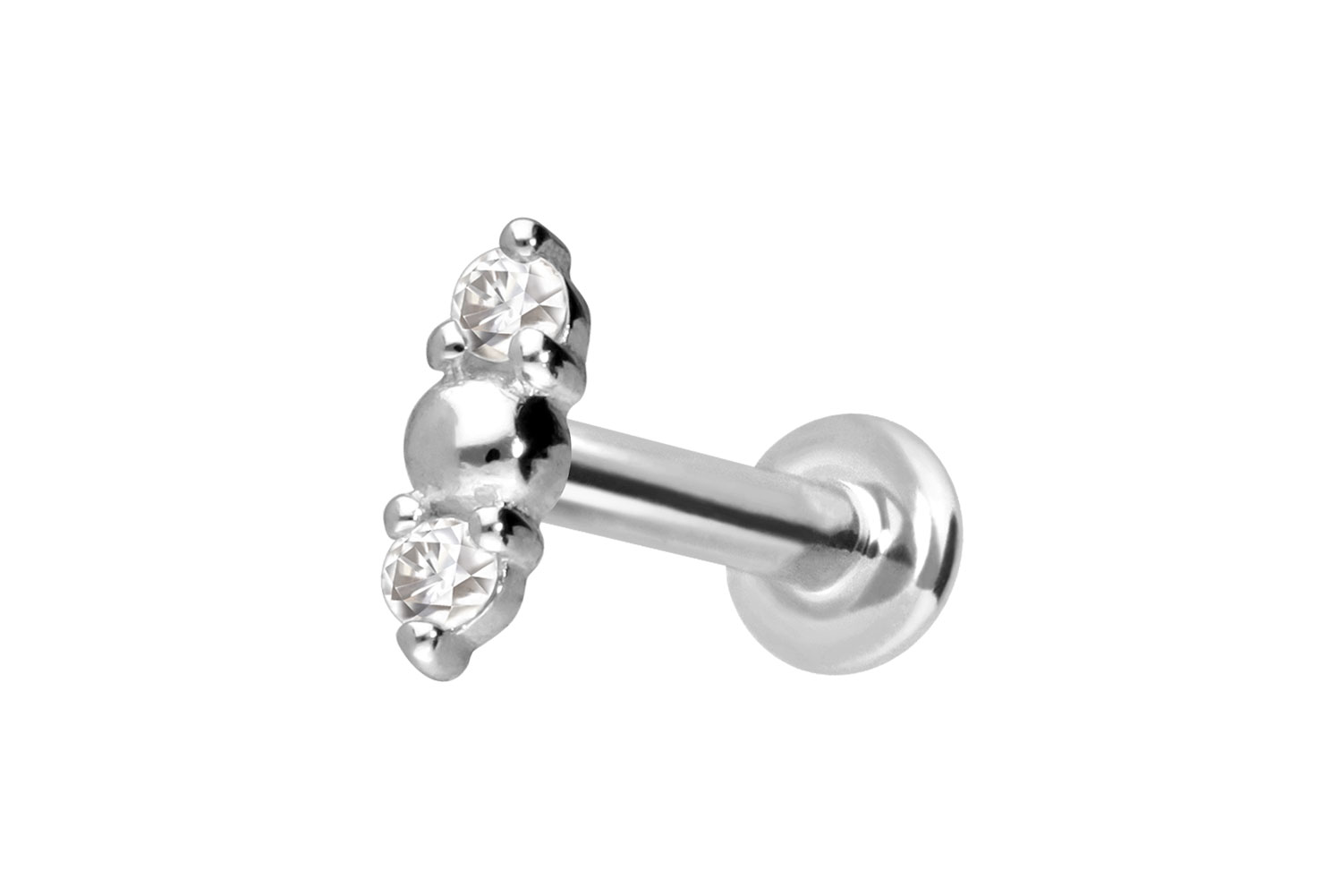 14 Karat Gold Labret Piercing mit Push Fit 2 MOISSANITE + KUGEL